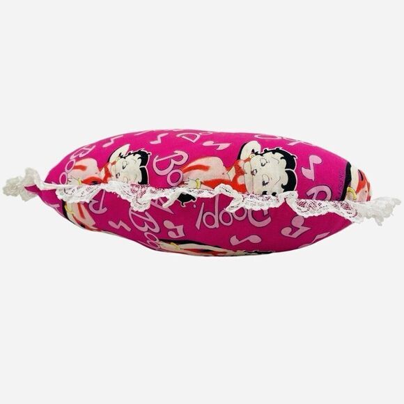 Vintage 1980s Betty Boop 15" Heart Pillow Pink Lace Handmade Doop Music Notes - Picture 5 of 14